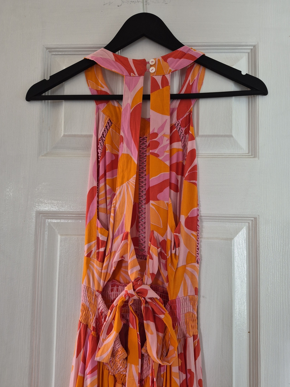 Abel The Label Maxi Dress Pink Orange Floral Cut Out Open Back Boho Sundress M - Picture 8 of 15